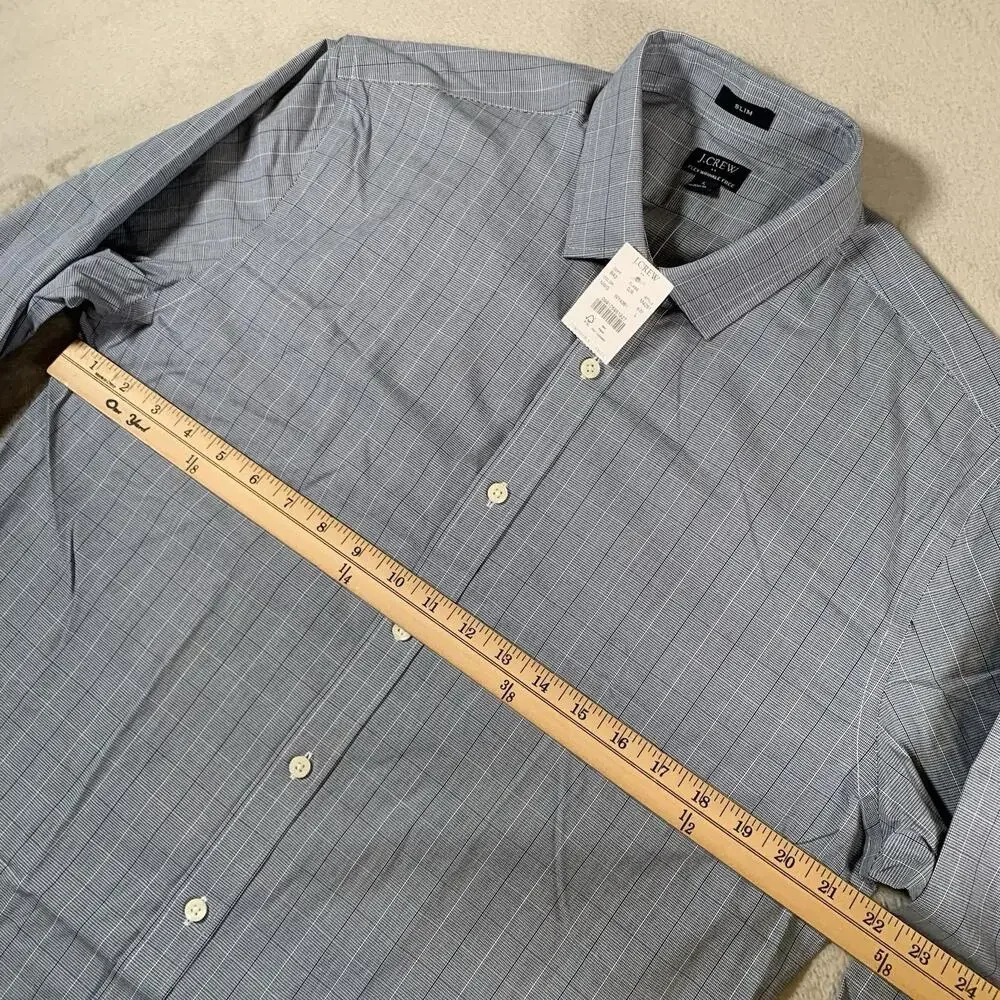 J Crew Shirt Men's Large Blue Slim Flex Wrinkle Free Micro Check Long Sleeve NEW